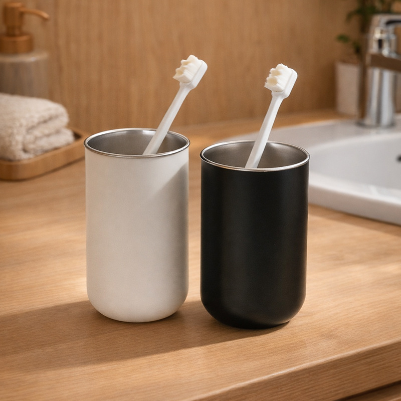 Stainless Steel Mouthwash Cup High Beauty Value Couple Brushing Cup High Sense Simple Children's Toothbrush Cup Toothwash Cup