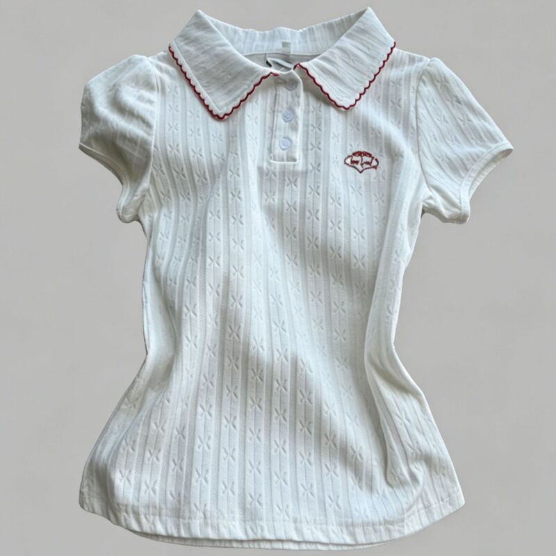 American-Style Spicy Girl Polo Collar Embroidered Short-Sleeve T-Shirt for Women, Summer College Style Bf Casual Versatile Lazy Slim-Fit Top American-Style Spicy Girl Polo Collar Embroidered Short-Sleeve T-Shirt for Women, Summer College Style Bf Casual Versatile Lazy Slim-Fit Top