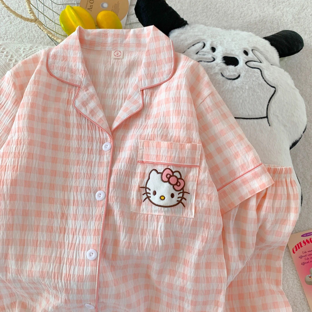 Nube de algodón pijama de verano para mujeres nuevas vestiduras caseras sueltas delgamiento dormitorio de estudiantes de dibujos animados dos piezas set