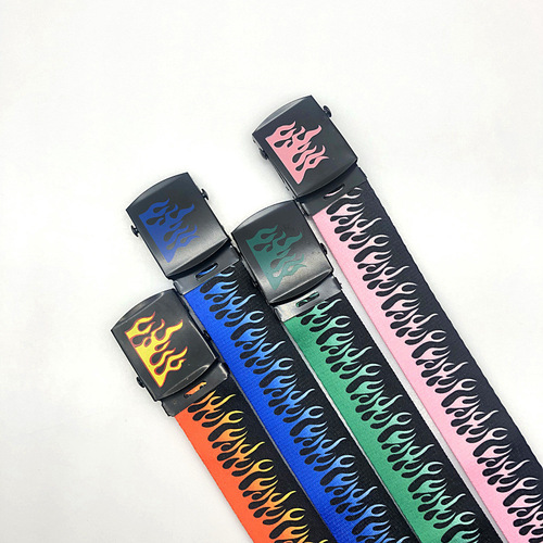 Trendy brand Harajuku fashionable hip-hop belt Korean style trendy men's canvas belt personalized casual flame nylon belt