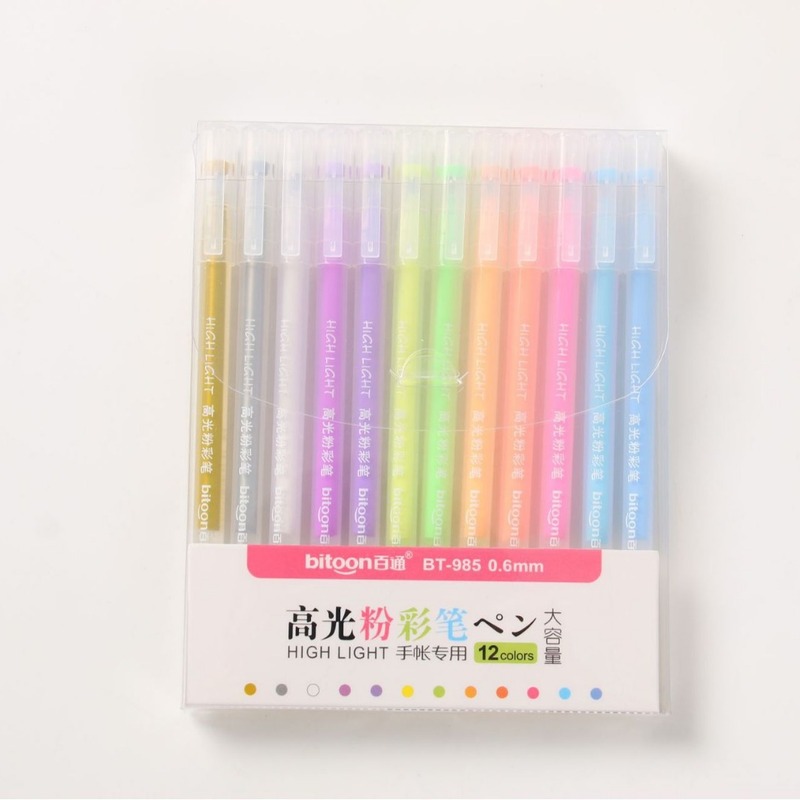 12色ハイライトペンセット大容量チョークペン学生手描き手帳カラー手帳アート創作|undefined