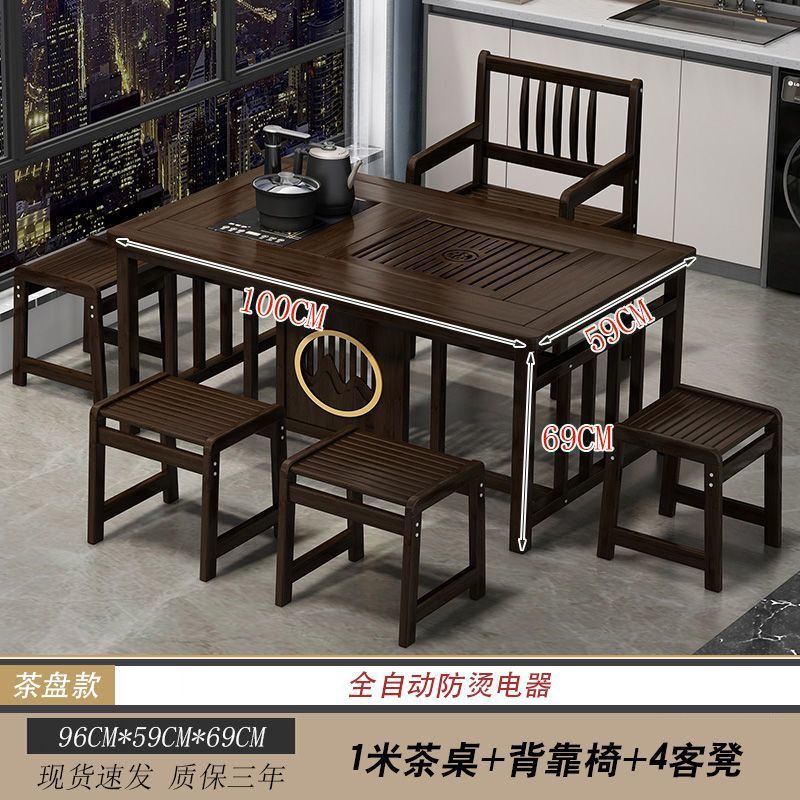 Mesa de té de balcón, pequeña oficina doméstica, mesa de té, hervidor de madera sólida, mesa de té integrada