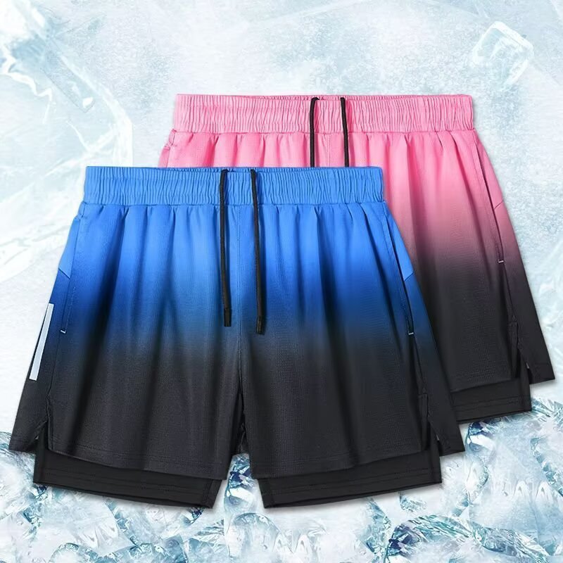 Running Shorts Men's New Summer Sports Marathon Track and Field American Quick-Drying Fake Two-Piece Cycling Training Fitness Pants