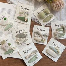 ins奶酪薄荷绿布艺花朵儿童发夹小清新少女头饰发卡可爱女童侧边