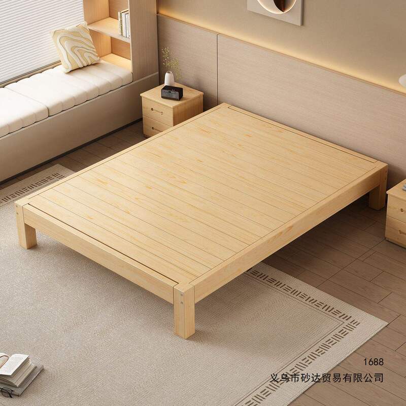 Solid wood bed frame with slatted base, simple platform bed, tatami-style low bed for Japanese-style hotels, rental properties, and homestays Solid wood bed frame with slatted base, simple platform bed, tatami-style low bed for Japanese-style hotels, rental properties, and homestays