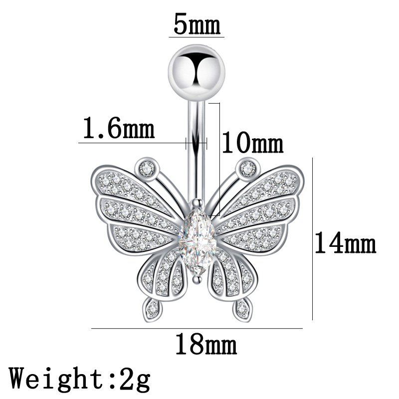 Piercing nombril papillon en acier inoxydable et zircon brillant_voghion.com