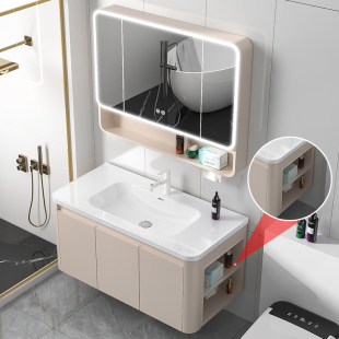 Cream-Style Toilet Cabinet Side Storage Ceramic Integrated Hand Wash Basin Bathroom Arc Bathroom Cabinet Combination