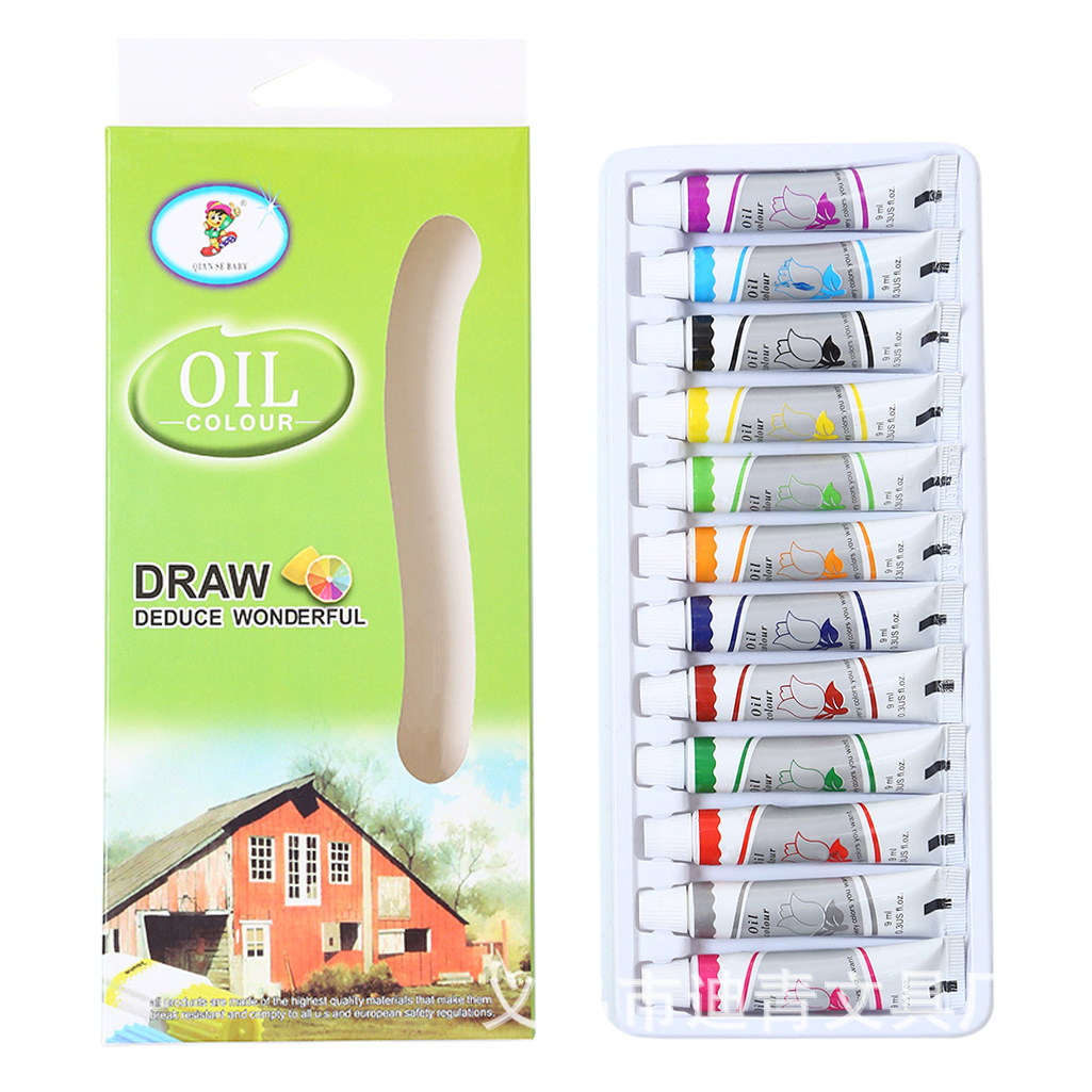 Thousand Colors Baby 12 Colors 9ml Oil Paint Aluminum Plastic Tube Boxed Children's Painting Plaster Paint Source Manufacturer