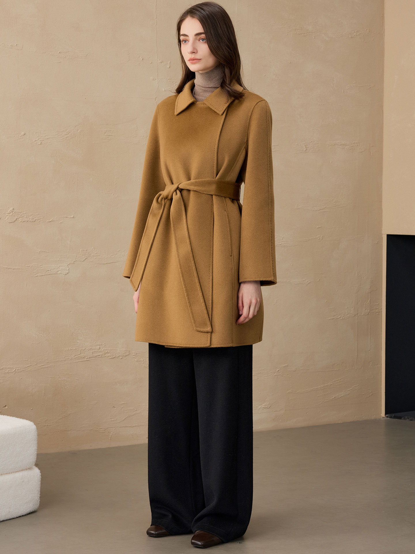 Huang Yuxiang Cashmere Coat Double-Sided Wool Coat Petite Coat Single-Button Coat Women's Pure Cashmere 2025 Autumn and Winter Coat Women