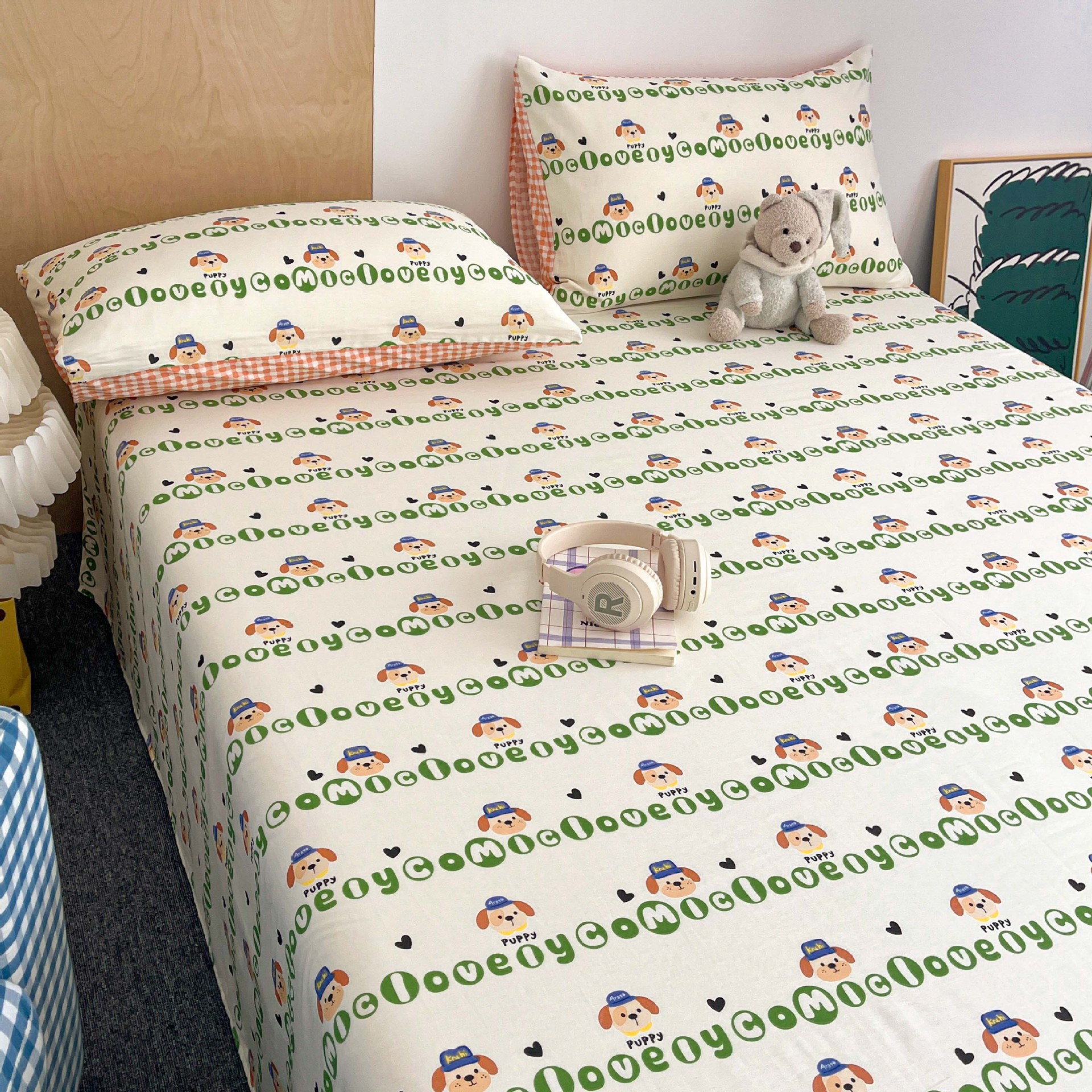 2025 nuevo estilo sábana de algodón puro pieza individual 100 algodón verano dormitorio niños sábana individual funda de almohada doble traje de tres piezas 3