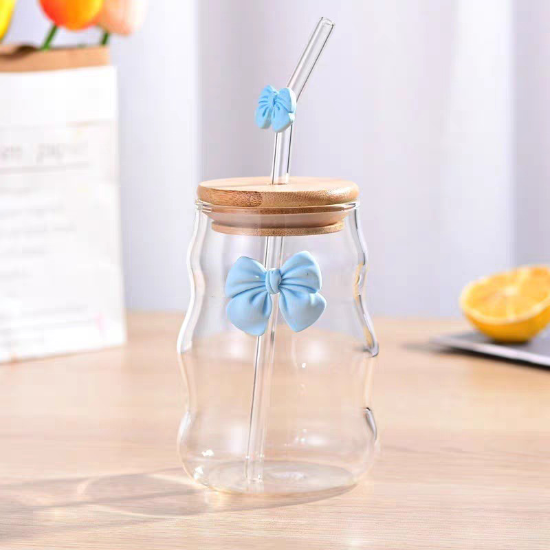 Vaso de vidrio de borosilicato de alta calidad, de una sola capa, con forma de nube y lazo multicolor, para agua, leche, té y café.