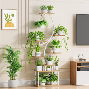Plant Flower Rack with Planting Lamp Indoor Plant Rack Multi-layer Balcony Plant Rack Living Room Flower Rack S-shaped Family Storage