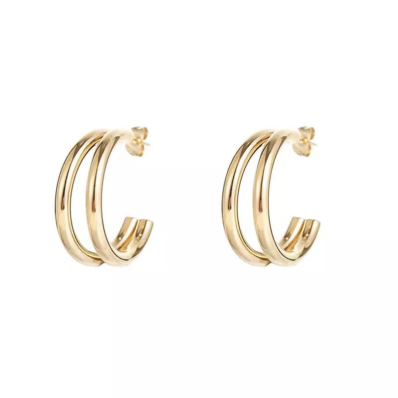 201 Stainless Steel Material C Shape Pattern Women'S Gender PVD Coated 18K Gold Real Gold Plated C Shape 201 Stainless Steel Fashion Waterproof Non Tarnish Ear Studs