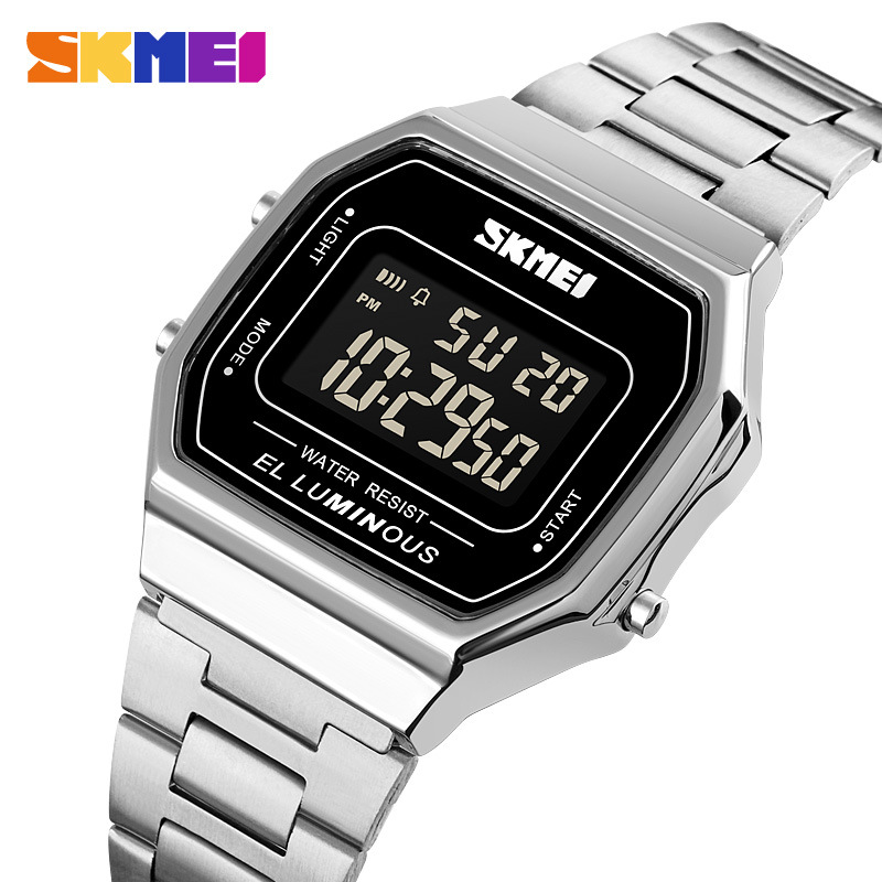 SKMEI Sudeste Asiático Venta caliente Moda Casual Square digital de moda los hombres impermeable deportes Correa acero reloj electrónico