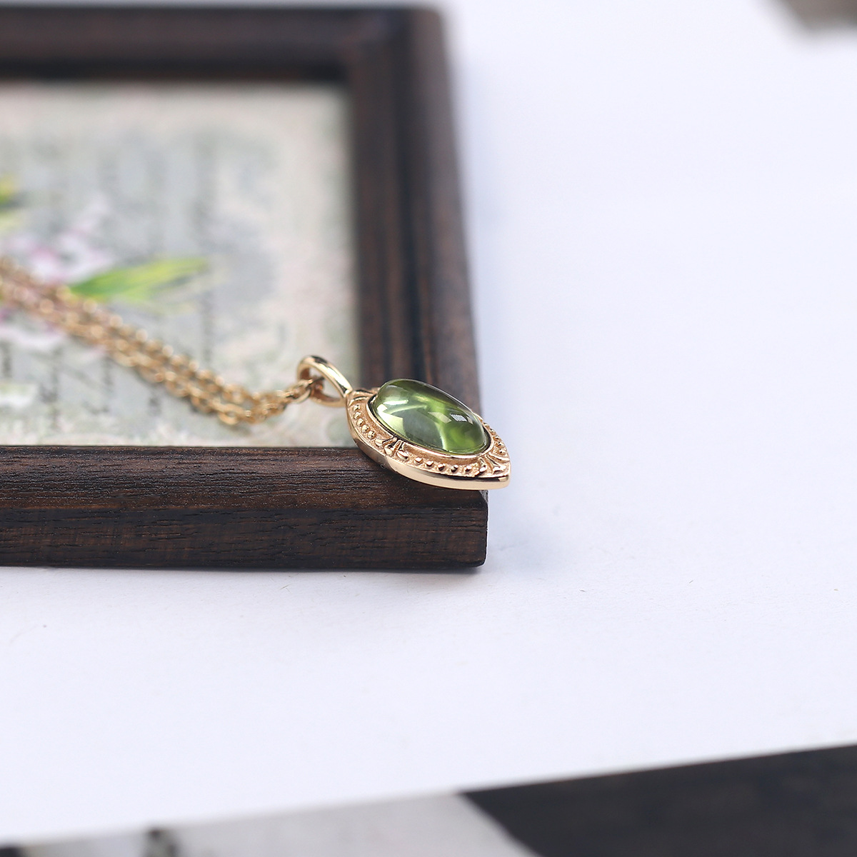 cable chain Chain Type 925 Sterling Silver Peridot Cable Chain Geometric Pendant Necklace