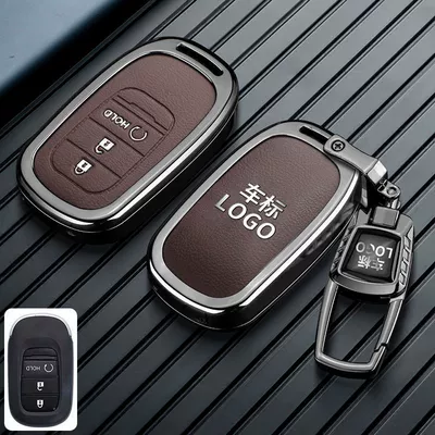 CRV key case, specifically | Car key bag - honda-c-model-3-button-starthold-leather-texture-brown-metal-buckle-no-1