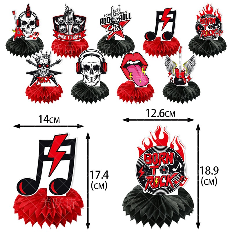 Tema de rock Música Decoración de fiesta Decoración de panal de nido de abeja Decoración de escritorio de cumpleaños Decoración de panal de nido Decoración de rock