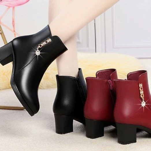 Трансграничная внешняя торговля мама хлопчатобумажные ботинки женские бархатные сапоги осенние и зимние кожаные сапоги женские средние и средние каблуки сапоги женские