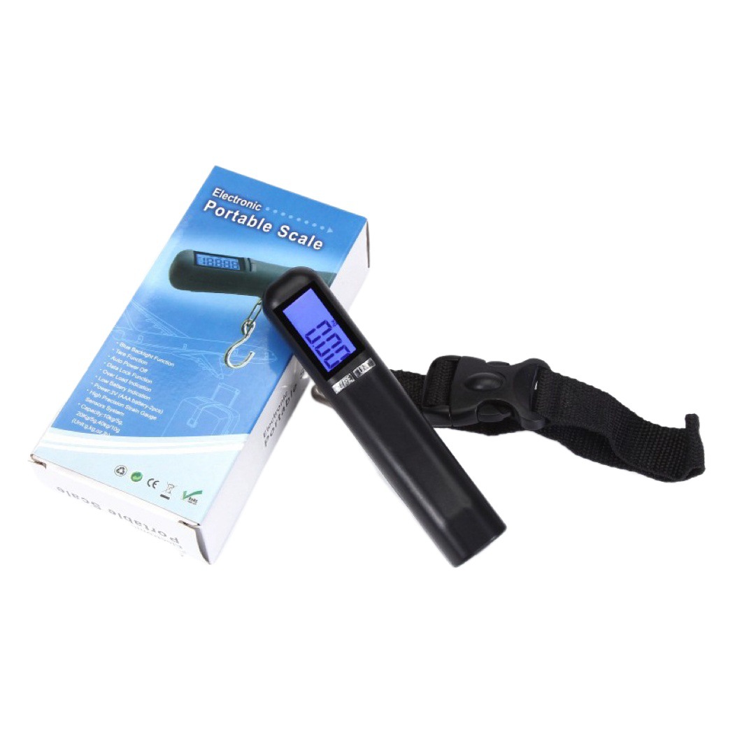 Báscula portátil electrónica de 50 kg para equipaje, con gancho y cinta