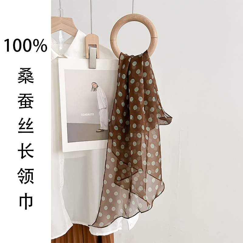 2025 New French Polka Dot Silk Chiffon Scarf For Women - Spring/Summer Lightweight Sun Protection Mulberry Silk Chiffon Square Scarf - Thumbnail 2