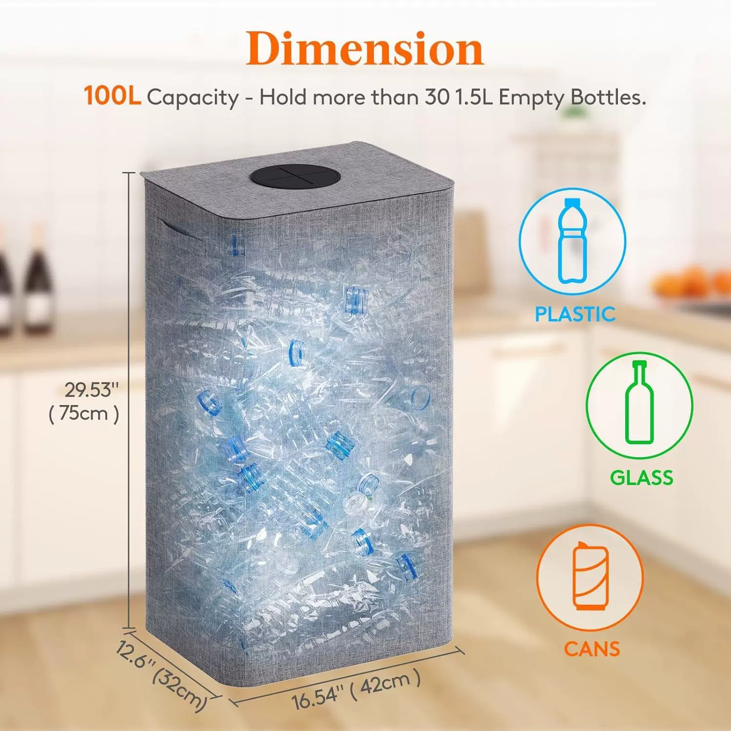 跨境好看厨房收纳箱家用玻璃收纳篮袋带盖集瓶筐折叠储物箱牛津布