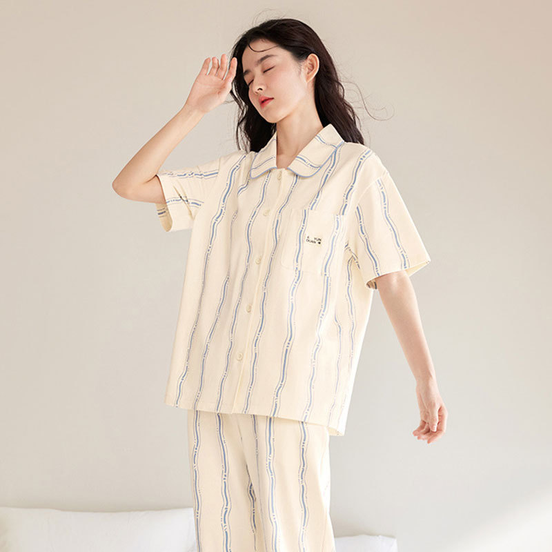 D.M-208 Short-length doll collar striped pocket (pants without pockets)