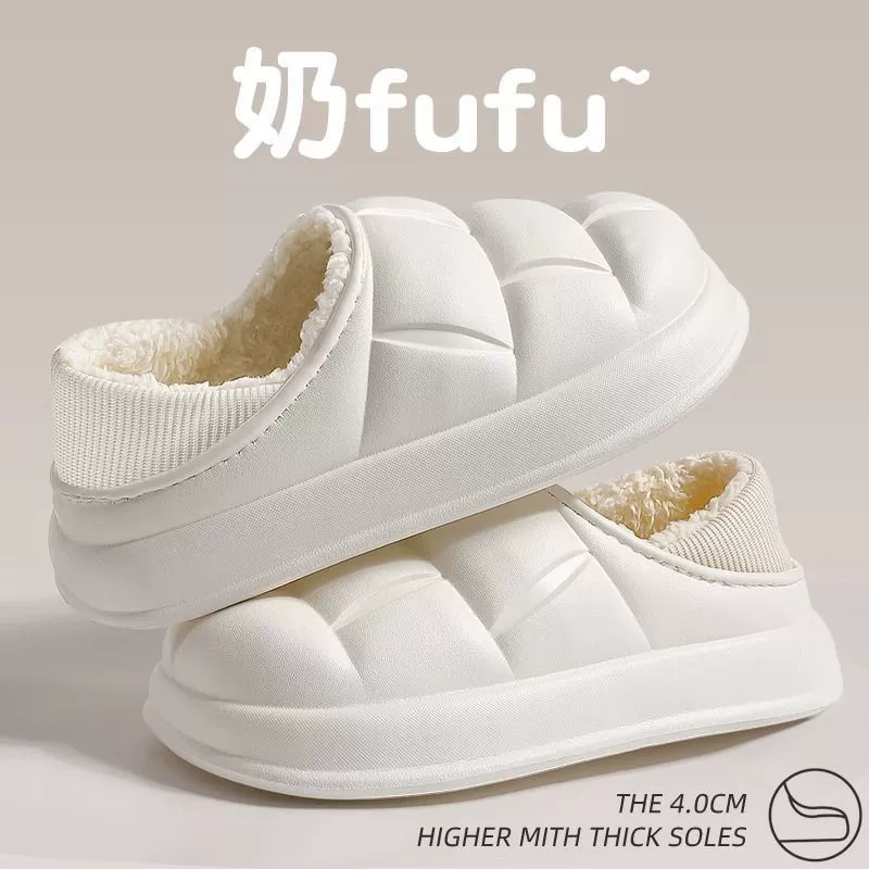Водонепроницаемые хлопковые тапочки женские Осень-зима 2023 Новое поступление Нескользящие сумки Maomao Yuezi для дома с ощущением навоза и хлопковой обувью