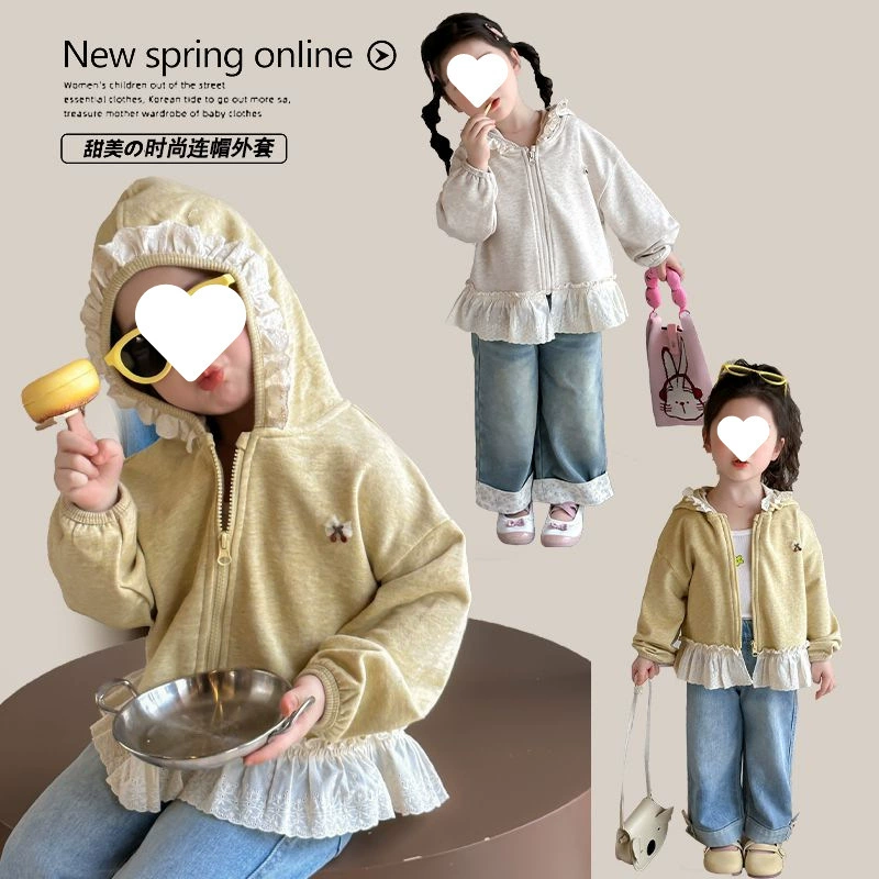 Кружевная куртка с капюшоном, весенне-осенние топы для девочек, весна 2025, весенняя мода, новый стиль, детская детская одежда