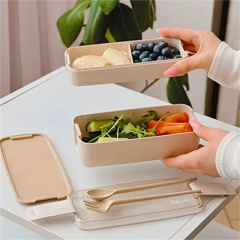 Three-layer wheat straw lunchbox microwave meal box, format-sealed portable weight loss meal box for women