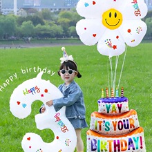 生日数字气球装饰场景布置女孩男宝宝儿童2周岁3派对拍照氛围道具