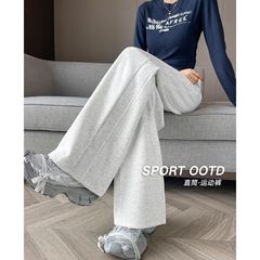 灰色运动裤女秋季2025新款高腰宽松休闲小个子直筒卫裤香蕉运动裤