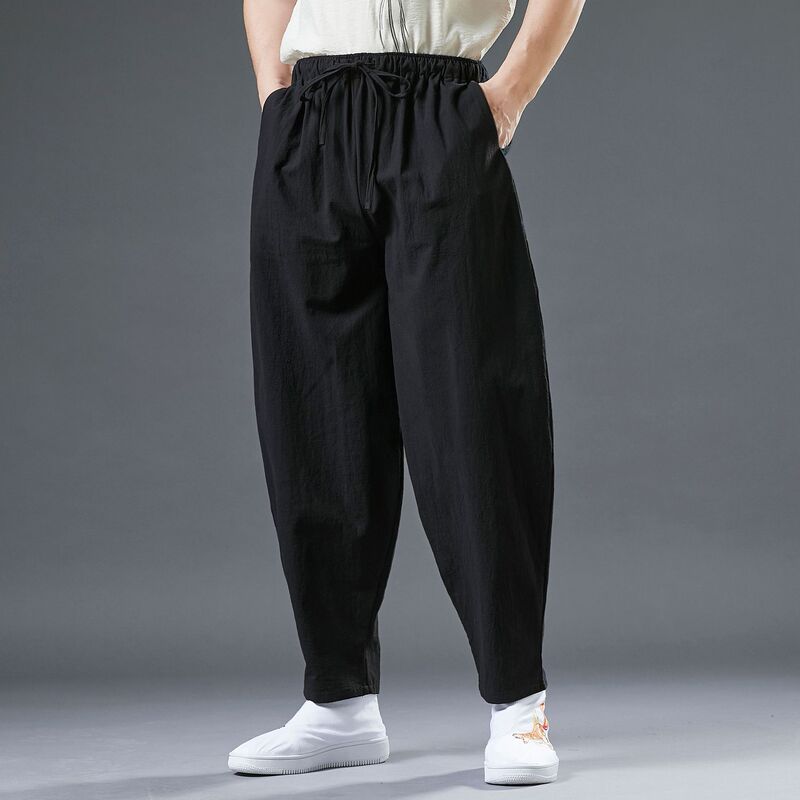 Ma Fan Cloth Xi Yue Cotton Linen Mid-Waist Ankle-length Pants for Youth Chinese-Style Slight Pants Urban Fashion Casual Pants
