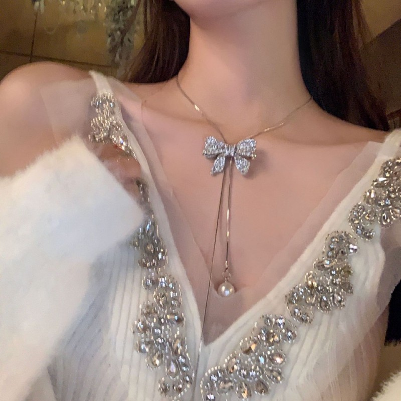 欧美跨境时尚毛衣链女高级感长项链轻奢个性百搭秋冬流苏珍珠项链|undefined