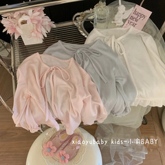 2024女の子レース夏コート韓国系日焼け止め服薄手の赤ちゃん空調シャツストール子供用カーディガン
