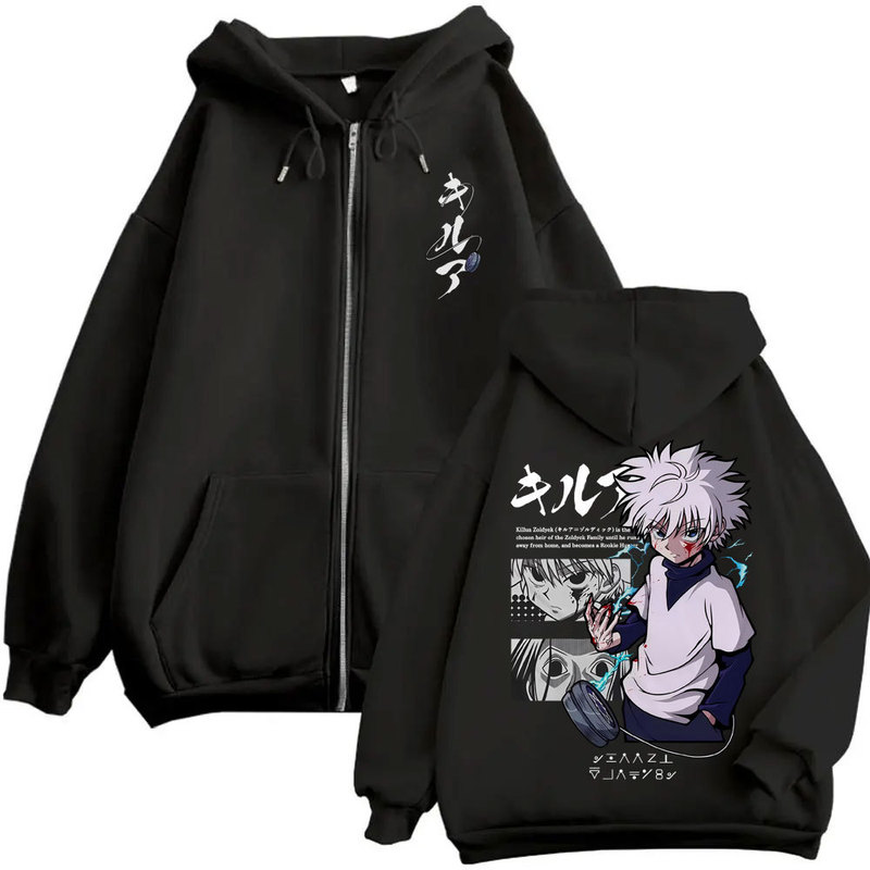 Anime Hunter X Hunter Zipper Hoodie Killua Zoldyck Graphic Hoodie Men's and Women's Retro Oversized Anime Hunter X Hunter Zipper Hoodie Killua Zoldyck Graphic Hoodie Men's and Women's Retro Oversized