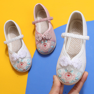 Girls' Hanfu Shoes Ancient Costume Children's Embroidered Shoes Ethnic Antique Old Beijing Handmade Cloth Shoes Ethnic Style Princess Shoes