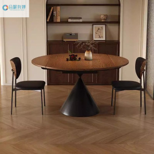 Vintage and Antique Style Dining Table Solid Wood Round Dining Table and Chair Combination Small Apartment Retractable Turntable Household French Round Table Dining Table
