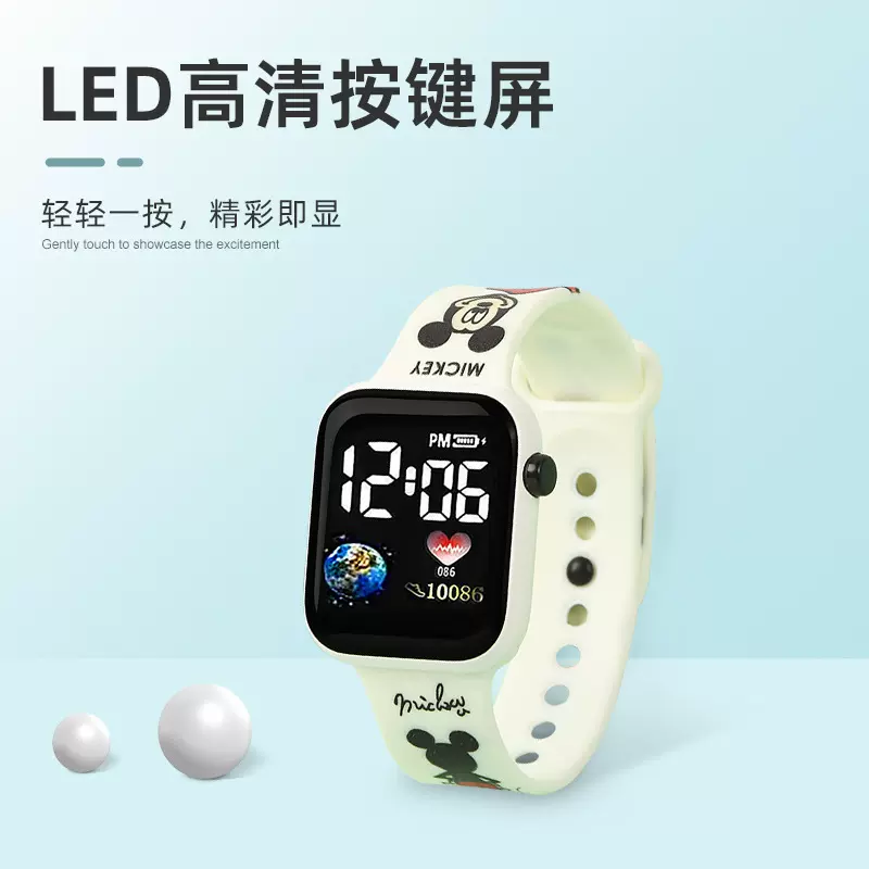 新款卡通UV彩印时尚LED电子表网红发光数字中小学生方形现货跨境