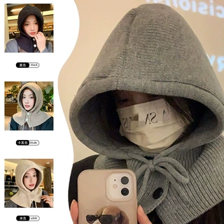 冬季韩国巴拉克拉法帽子女保暖帽子围脖一体情侣款护耳毛线套头帽