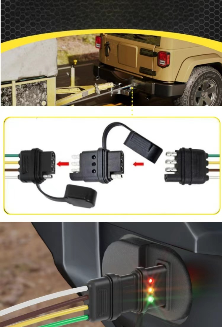 Us Standard American 4-Pin Trailer Wiring Harness Light Tester 4-Core Flat Head Male and Female Turn Signal Tail Light Fault Tester