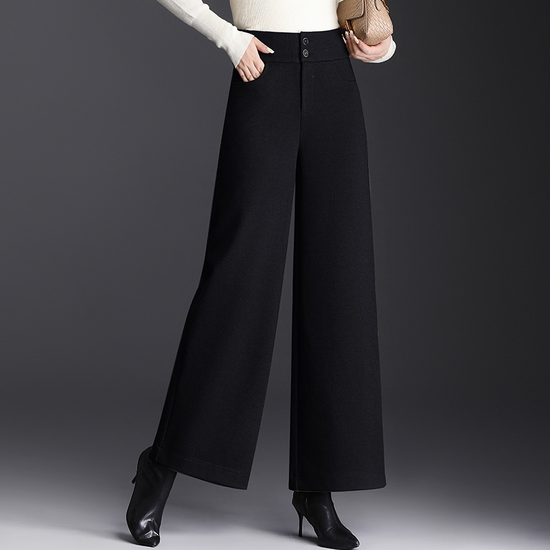 毛呢阔腿裤女秋冬加厚新款高腰垂感大脚裤宽松甩腿裤直筒九分长裤