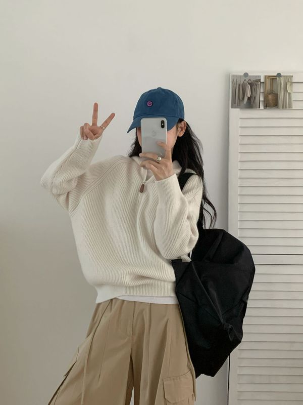 韩系百搭高级感超好看的套头连帽毛衣女秋冬新款内搭帽衫针织上衣|undefined