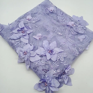 【定制】立体3d订花钉珠绣花布网纱涤纶手工绣刺绣婚纱礼服面料