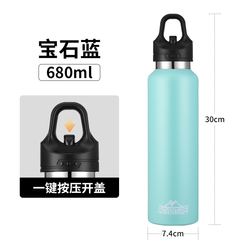 Taza termo rebotando con una mano, apertura con un botón, cubierta, deportes al aire libre de gran capacidad, bicicleta, montañismo, botella de agua portátil al por mayor