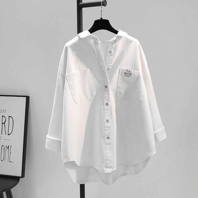 Korean Style All-match Smiley Shirt Women's 2024 New Loose Slim Look Casual Elegant All-match Cardigan Shirt Women's Outer Wear
