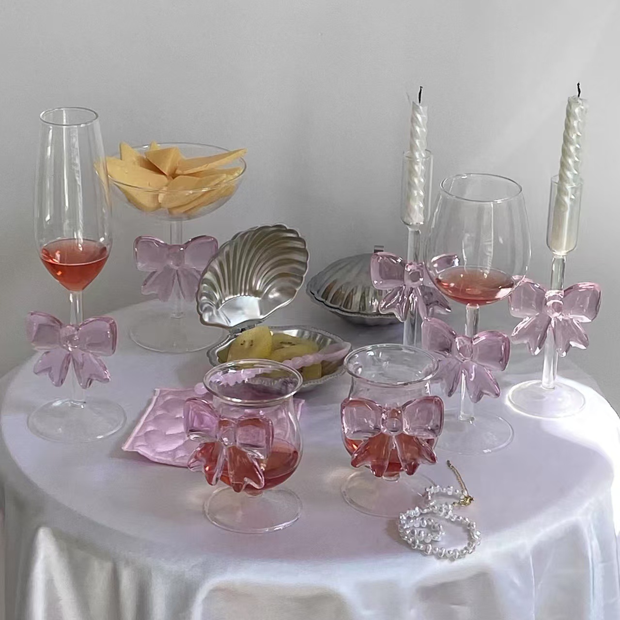 Taza de vidrio de princesa de lazo rosa creativa de estilo ins Taza de leche Taza de desayuno Taza de yogur Taza de jugo