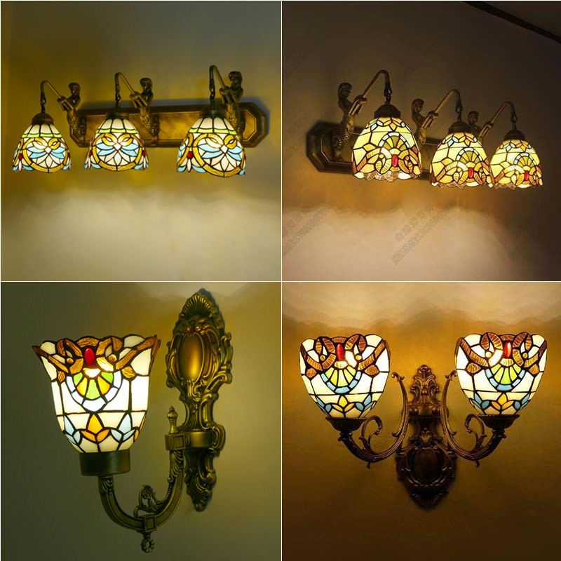European colored glass Tiffany wall lamp mirror headlight single head double head wall lamp bedroom aisle lamp factory wall lamp