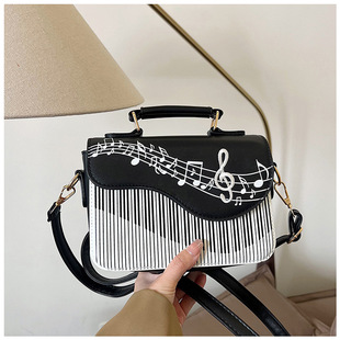 2024 New Foreign Trade European and American Fashion Sweet Lady Personalized Musical Note Organ Women's Trendy Crossbody Bag Contrast Color Small Bag