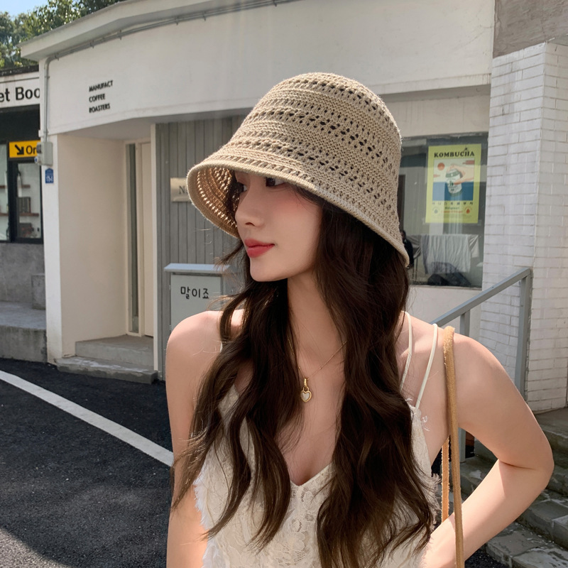 夏の新しい漁師の帽子屋外折りたたみ日焼け止めと抗 UV ニット盆地帽子女性のファッション多用途日よけ帽子|undefined