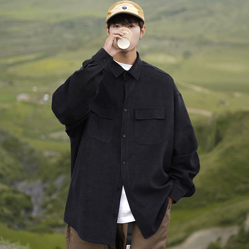 Japanese style cityboy long sleeve shirt men's spring and autumn workwear loose plus size trendy brand trendy Army Green coat